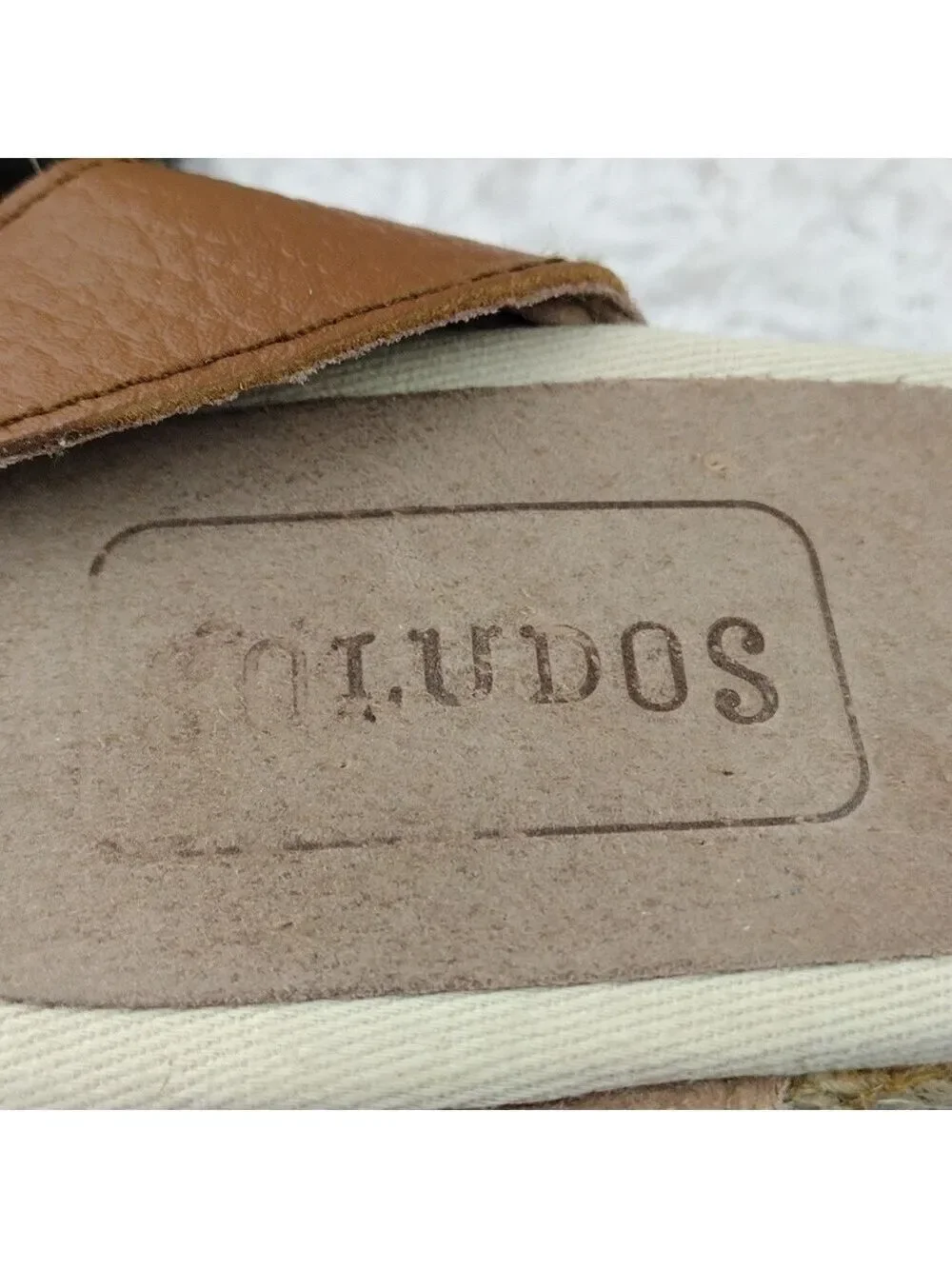 Soludos Tan Blue Embroidered Open Toe Wedged Heel Ankle Strap Espadrille Sandal